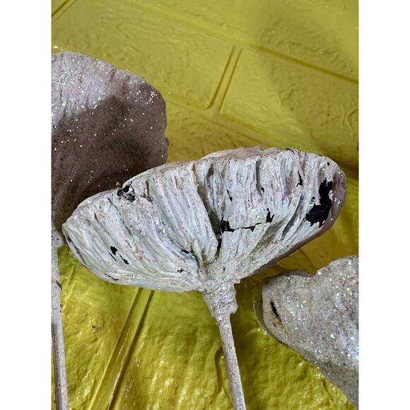 Vintage Lotus Seed Pod Floral Picks Christmas Holiday White Silver Set - Picture 14 of 16